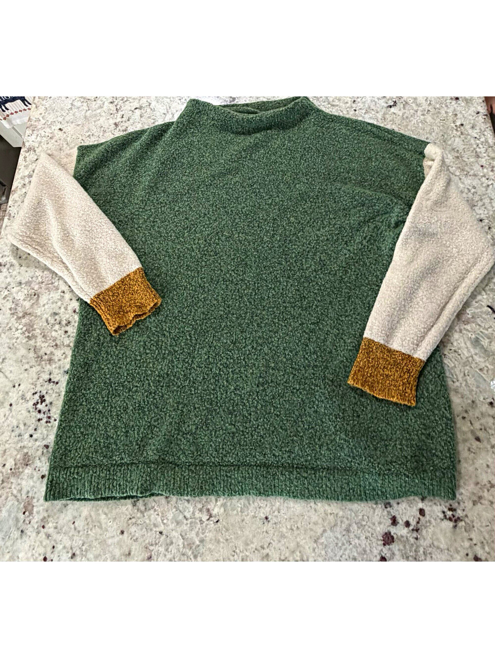 Staccato Green Colorblock Knit Pullover Sweater Cream Sleeves Mustard M